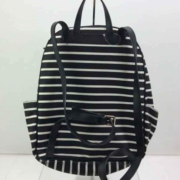 Kate Spade Designer Black White Striped Fabric Trim Backpack - Picture 2 of 4